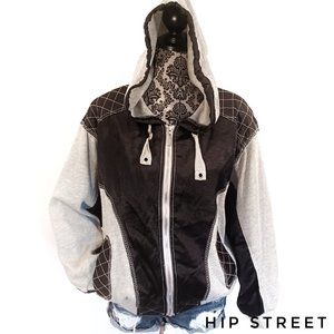 CALIFORNIA STYLE Thermal Knit & Parachute Nylon Hoodie Zip Bomber Jacket M